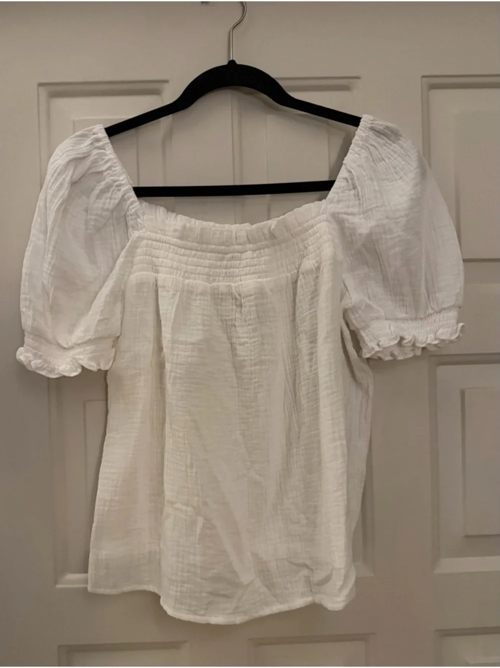 J. Crew Muslin White Puff Sleeve Square Neck Blouse - Picture 2 of 5